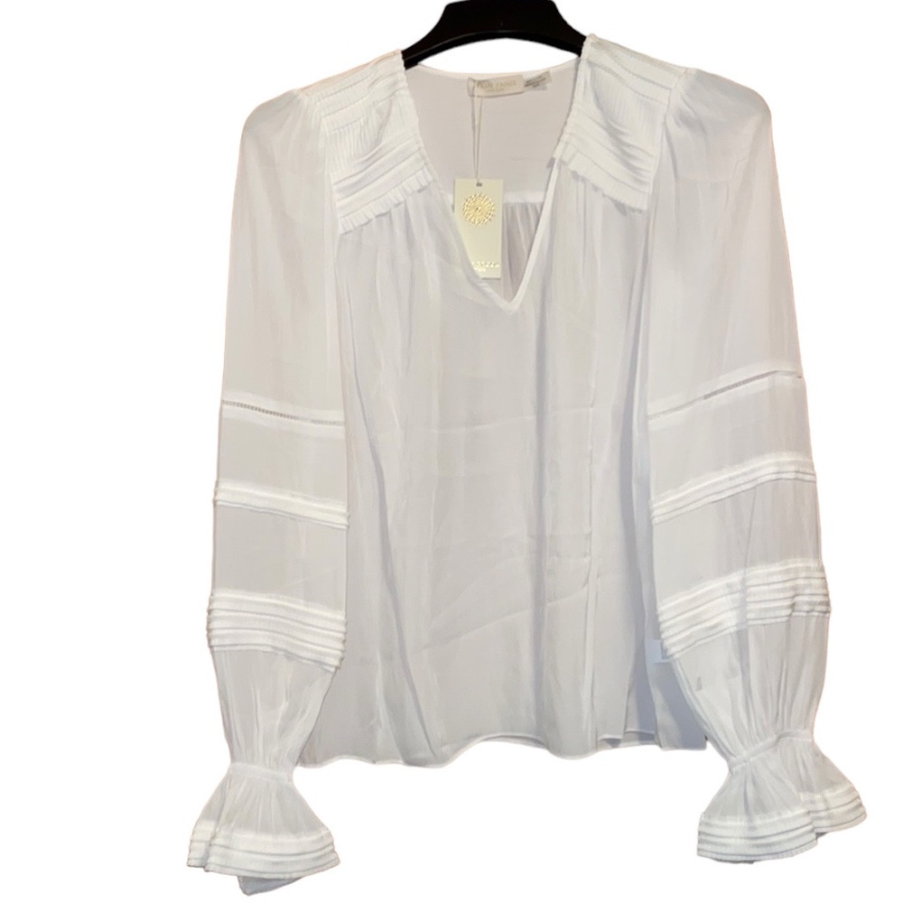 Ramy Brook Sheer Ivory Blouse XS NWT  Flowy Trumpet Sleeves‎ Designer Romantic